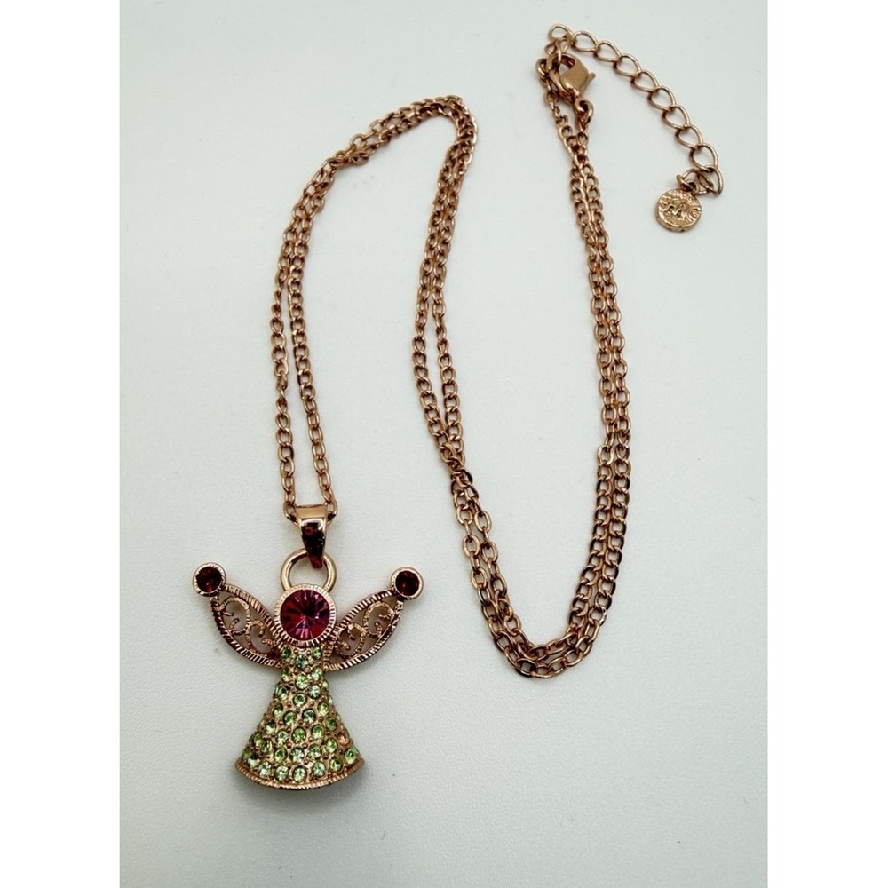 Vintage Fifth Avenue Collection FAC Rose Gold Angel Pendant Necklace Crystals